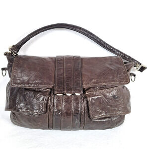 Tylie Malibu Pyramid Hobo Crinkle Leather Messenger Shoulder Bag Brown Retro Y2k